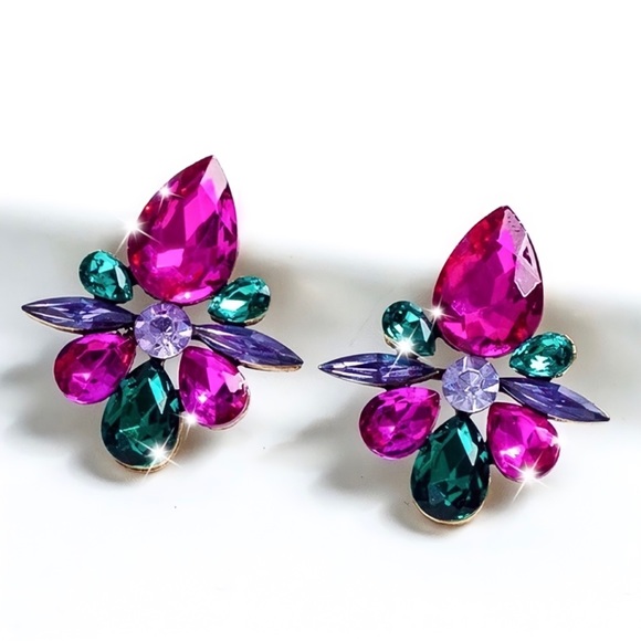 GlitzBlitz Boutique Jewelry - Any 2/$20! Fuschia/Purple & Green Crystal Stud Statement Earrings